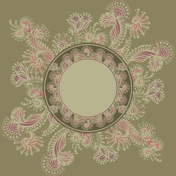 Fondo con marco y patrón vintage de flores ornamentales, dibujo a mano — Vector de stock