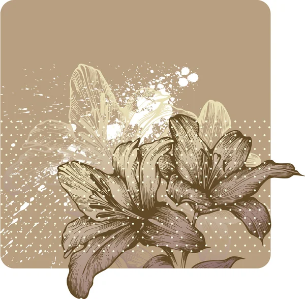 Fondo floral con azucenas reales florecientes, dibujo a mano. Vector ilustra — Archivo Imágenes Vectoriales