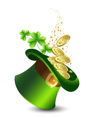 Celebratory background with a green hat and gold, St. Patrick's Day. clipart