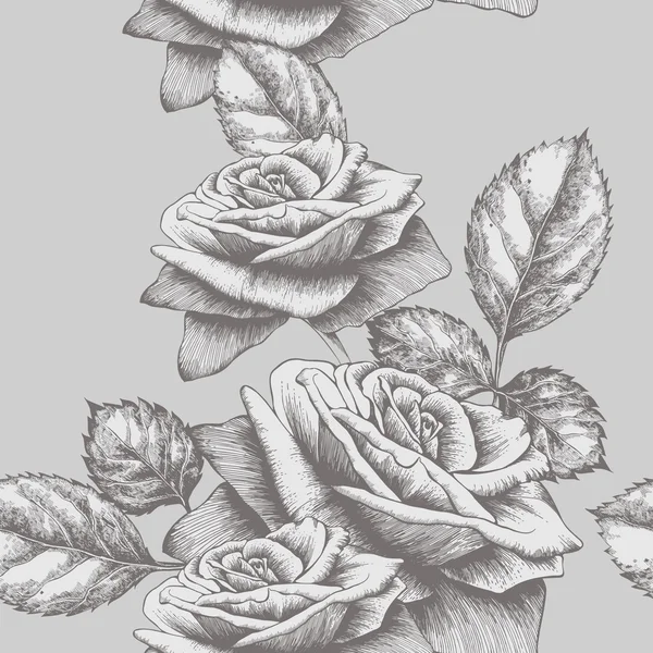 与玫瑰盛开、 手工绘图的无缝背景。矢量插画. — 图库矢量图片