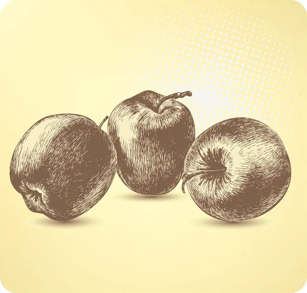 Tre di mele mature, disegno a mano. Illustrazione vettoriale . — Vettoriale Stock