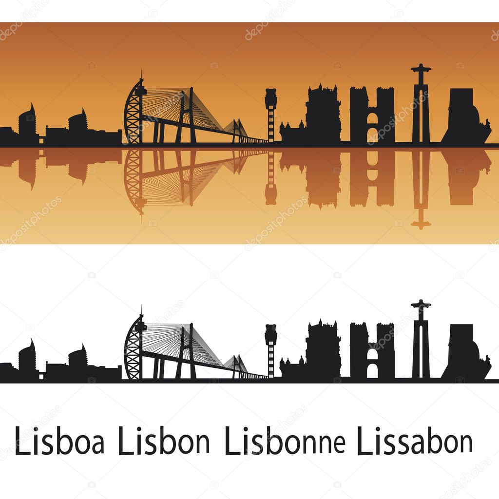 Lisbon skyline in orange background