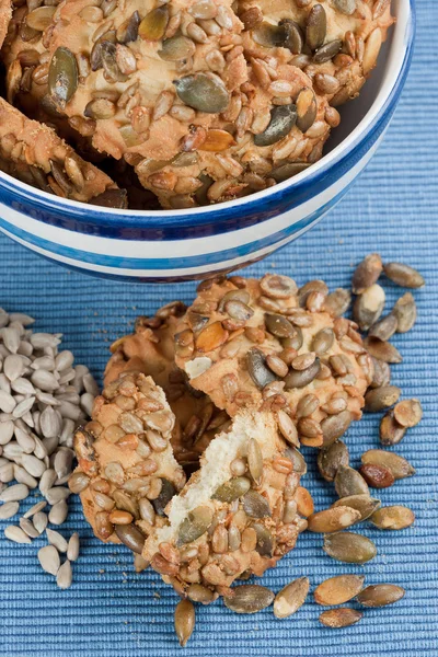 Round cookies with pumpkin and sunflower seed — Stock Photo, Image