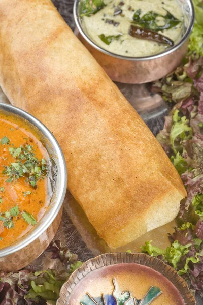 Dosa con ingredientes, plato del sur de la India — Foto de Stock