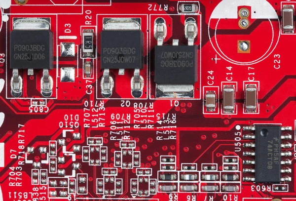 Rote elektronische Leiterplatte — Stockfoto