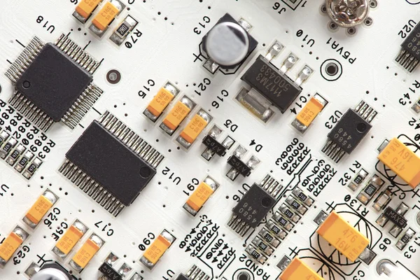 White electronic circuit board, top view — Stock Photo, Image