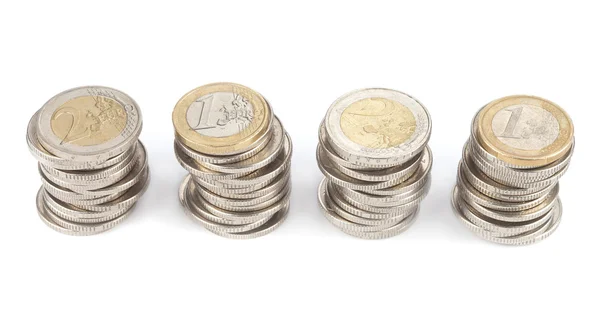 Czterech rolek monet euro — Zdjęcie stockowe