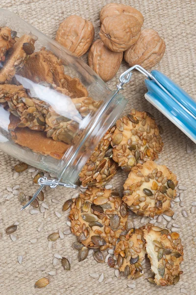 Crispy cookies with pumpkin and sunflower seed — Stock Photo, Image