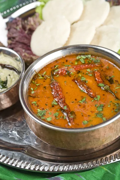 Sambar, čočkové nádobí. indické potraviny — Stock fotografie