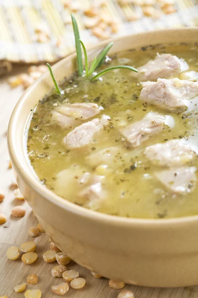 Pea soup with pieces of meat — Stock Photo, Image
