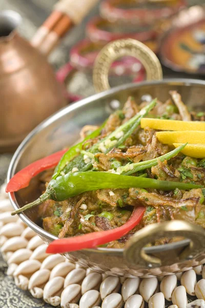 Comida india, berenjena en especias, Baingan Bharta — Foto de Stock