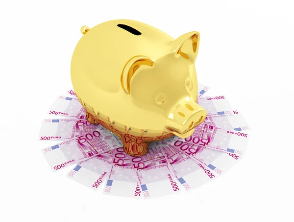 Goldenes Sparschwein auf Euro-Banknote — Stockfoto