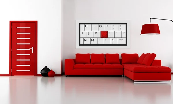 Czerwony i biały salon — Zdjęcie stockowe