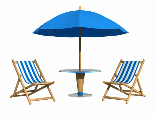 Синій шезлонг і парасолька — стокове фото