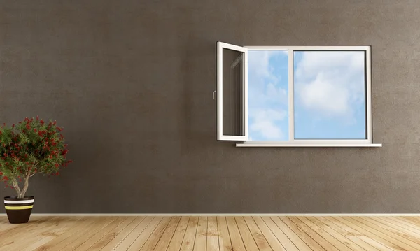 Chambre vide avec fenêtre ouverte — Photo