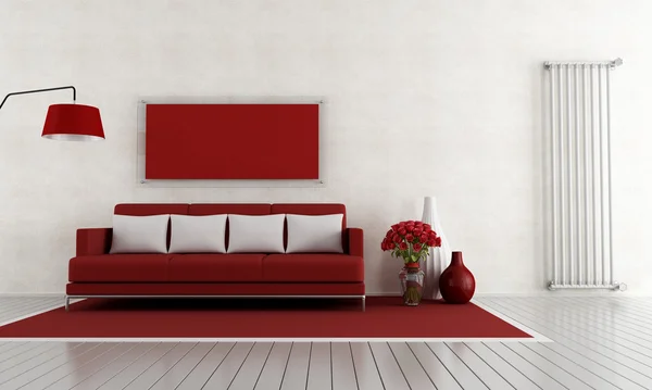 Czerwony i biały pokój dzienny — Zdjęcie stockowe