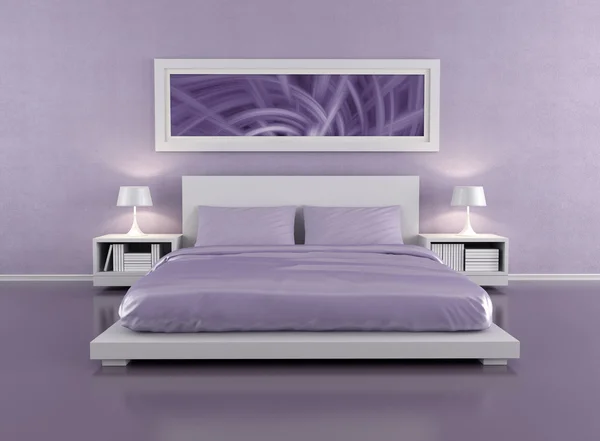 淡紫色的卧室 — 图库照片