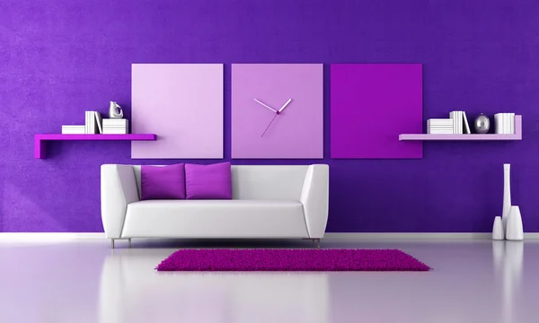 Minimalistische paarse woonkamer — Stockfoto