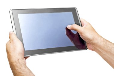 Tablet PCs in the hands of men clipart