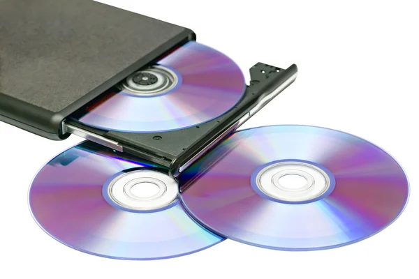 Внешний DVD привод и диски — стоковое фото