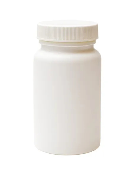Frasco de medicamento de plástico branco — Fotografia de Stock