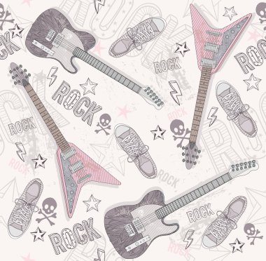 Cute grunge abstract pattern. Seamless pattern with guitars, sho clipart