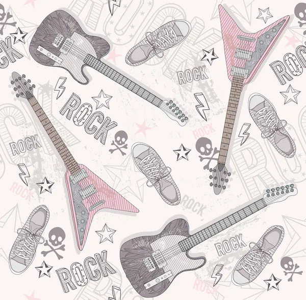 Αφηρημένο grunge χαριτωμένο μοτίβο. χωρίς ραφή πρότυπο με κιθάρες, sho — Διανυσματικό Αρχείο