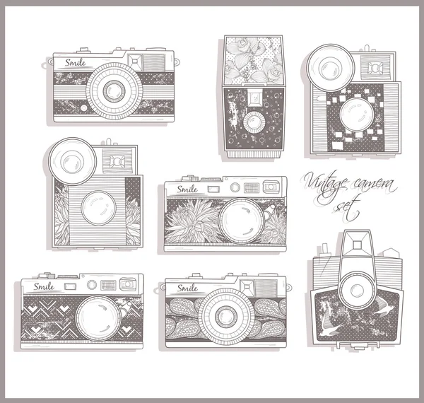 Conjunto de cámaras fotográficas retro. Cámaras Vintage . — Vector de stock