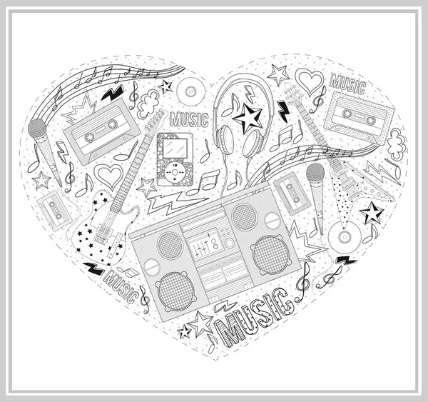 Heart from hand drawn music elements. — Stock Vector
