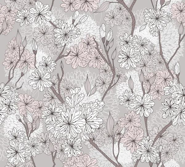 シームレスな桜の花のパターン。抽象花柄 — ストックベクタ