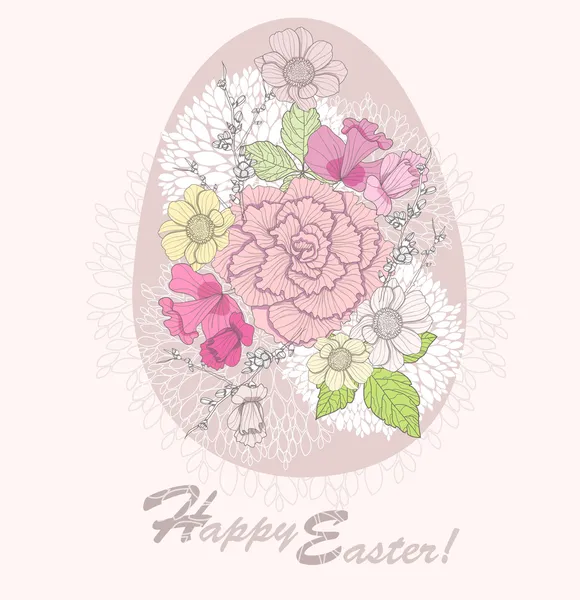 Huevo de Pascua. Tarjeta de Pascua con patrón floral . — Archivo Imágenes Vectoriales