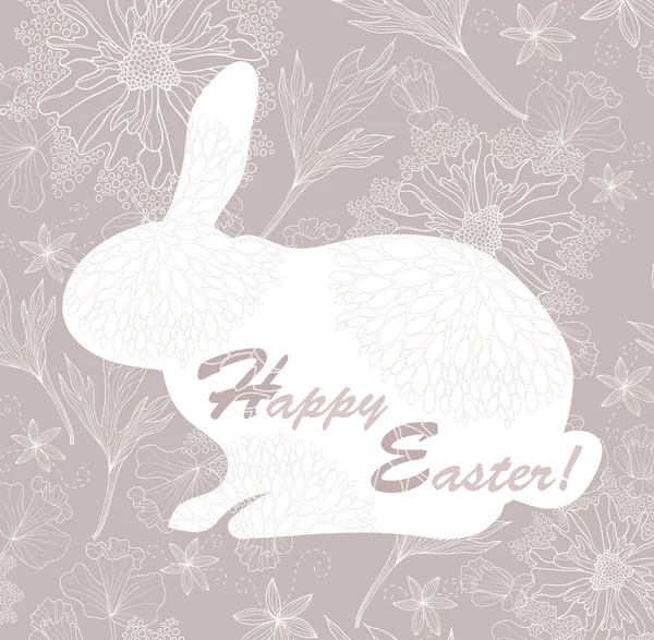 复活节兔子。复活节贺卡与花卉图案. — 图库矢量图片