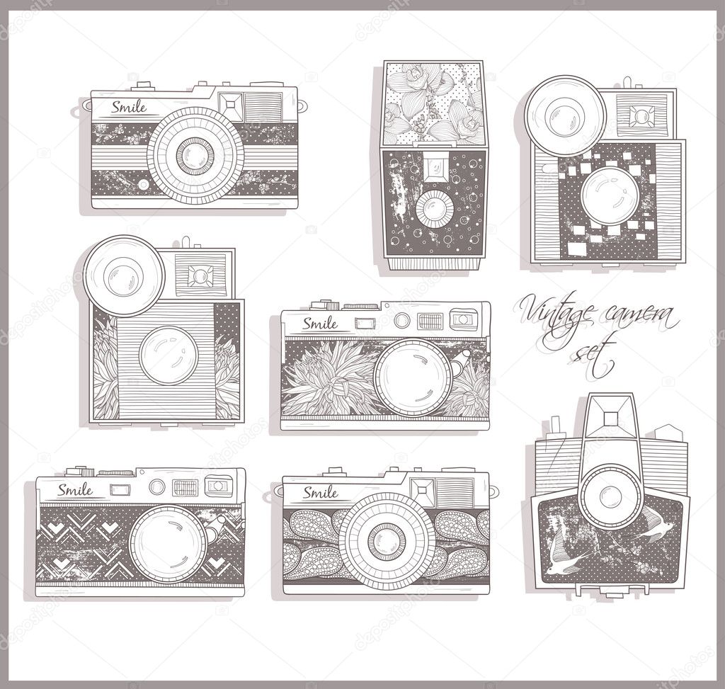 Retro photo cameras set. Vintage cameras.