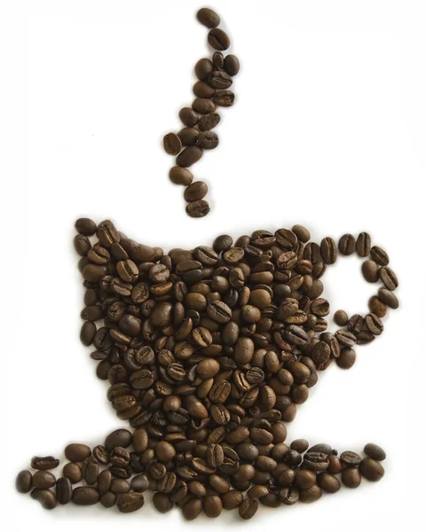 Cup of coffee shape made with coffee beans — Stock Photo, Image