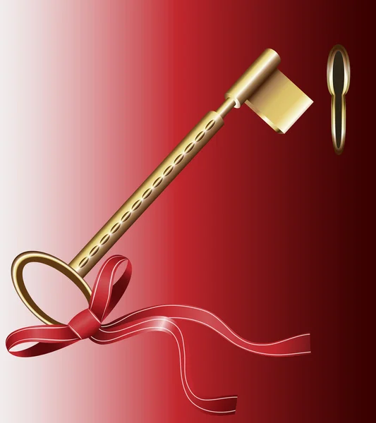 Gouden sleutel op rode deur — Stockfoto