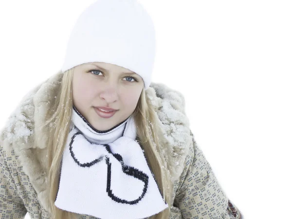 Kız beyaz izole kış giyim — Stok fotoğraf
