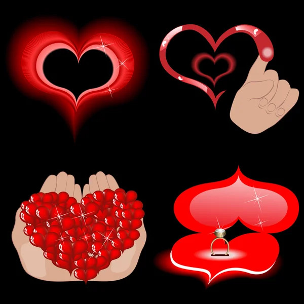 Vector heart icons on the black background — Stock Vector
