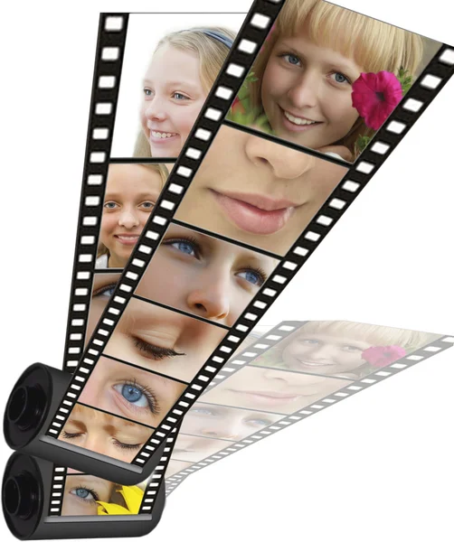 Shot with different parts of faces of emotions on a filmstrip — Stock Photo, Image
