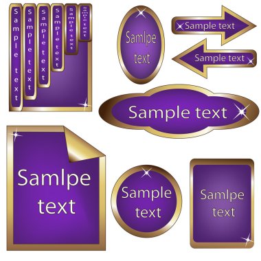 Vector set of violet and golden framed labels clipart