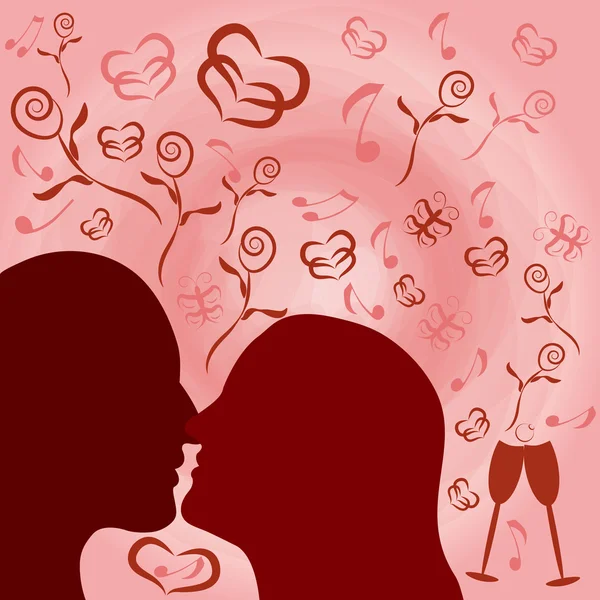 Romantisk nostalgi illustration med silhuetter av man och kvinna — Stockfoto