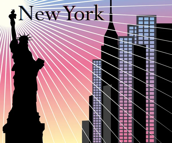 New York Wolkenkratzer Vektor Hintergrund mit Freiheitsstatue — Stockvektor