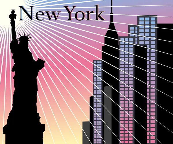 Нью-Йорк хмарочосів вектор фону з статуя свободи — стоковий вектор