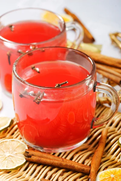 Hot Christmas drink glogg with cinnamon sticks — Stock Photo, Image