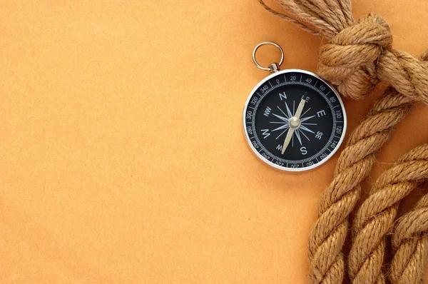 stock image Old paper, rope and compass