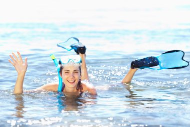 Girl with snorkel equipment clipart