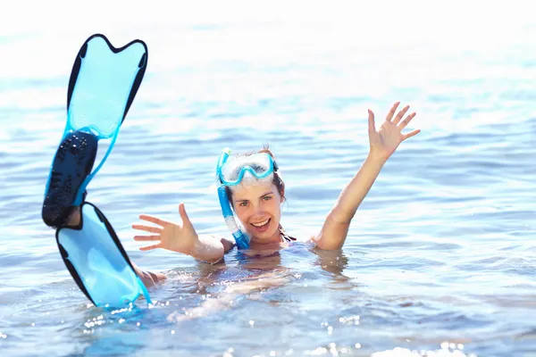 stock image Girl with snorkel equipment