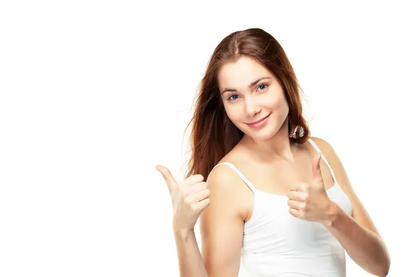 Girl showing two thumbs up — Stock Photo, Image