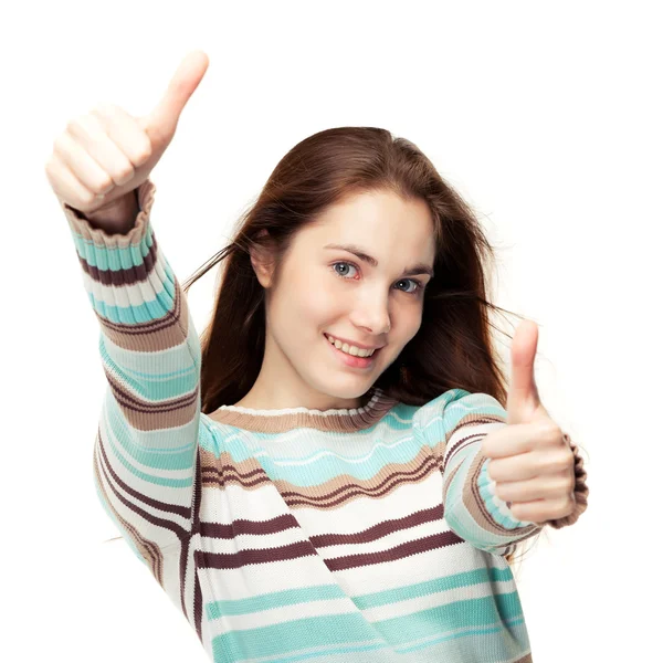 Girl giving two thumbs up — Stock Photo, Image