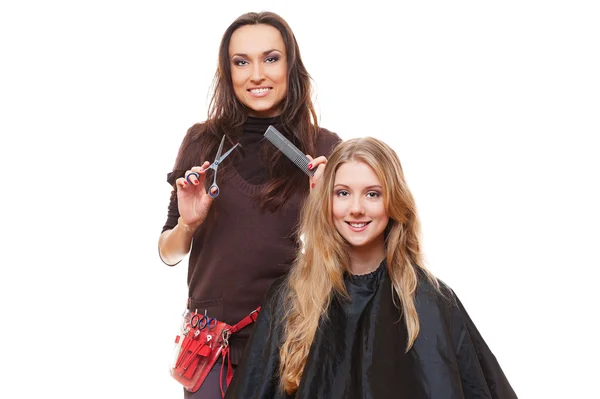 Estudio de la peluquería y la mujer joven — Foto de Stock