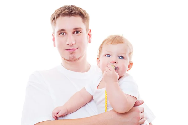 Estúdio tiro de pai e filho jovens — Fotografia de Stock